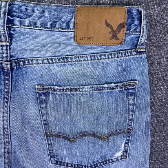 American Eagle Shorts Mens 31 Light Blue Raw Hem Distressed Denim Summer Bermuda - Picture 12 of 15